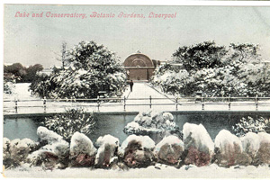 Postcard of the Lake and Conservatory, Wavertree Botanic Garden, early 1900s